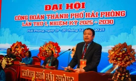 Ông Nguyễn Anh Tuân - Chủ tịch LĐLĐ TP Hải Phòng phát biểu khai mạc đại hội.