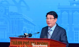 Chủ tịch nước Lương Cường phát biểu tại Hội nghị xúc tiến đầu tư thương mại TP Hải Phòng.