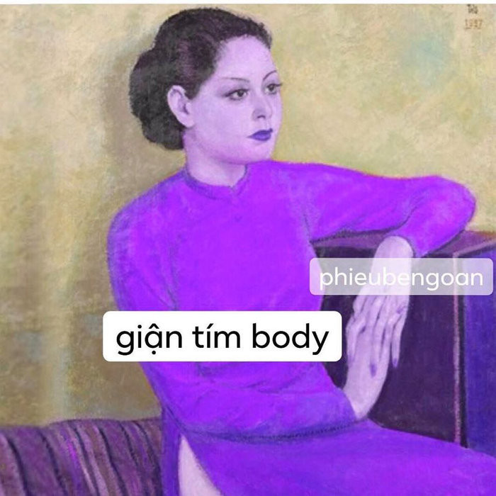 Bức ảnh chế “giận tím người” cũng có nguồn gốc từ bức họa có tên Femme a la robe orange của họa sĩ Mai Trung Thứ, được vẽ năm 1937. (Ảnh: Wikipedia/Pinterest)