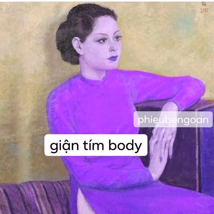 Bức ảnh chế “giận tím người” cũng có nguồn gốc từ bức họa có tên Femme a la robe orange của họa sĩ Mai Trung Thứ, được vẽ năm 1937. (Ảnh: Wikipedia/Pinterest)