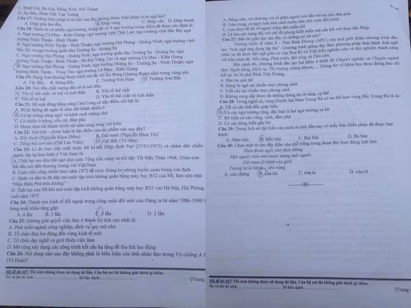 Đề thi trắc nghiệm phần thi chung kỳ thi Năng khiếu báo chí 2018. (Ảnh: Nguyễn Thanh)