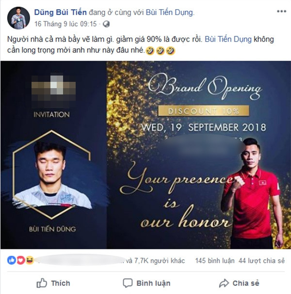 Anh trai Bùi Tiến Dũng cũng gửi lời chúc mừng em trai kèm lời nhắn "giảm giá 90% là được rồi".