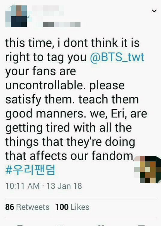 Có bạn EXO-L tag tài khoản Twitter chính thức của BTS vào bài đăng của mình