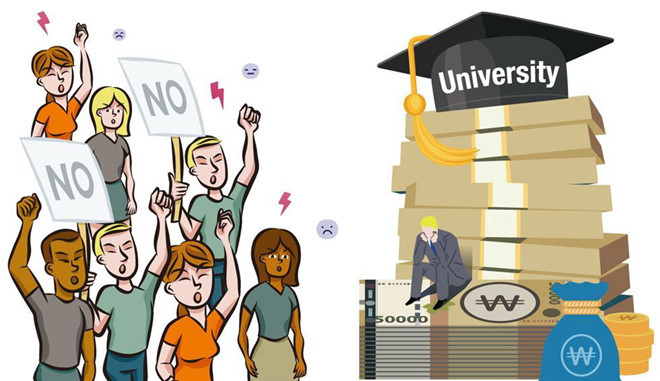 Nhiều sinh viên nước ngoài phản đối các trường đại học ở Hàn Quốc tăng học phí. ẢNH CHỤP MÀN HÌNH THE KOREA TIMES
