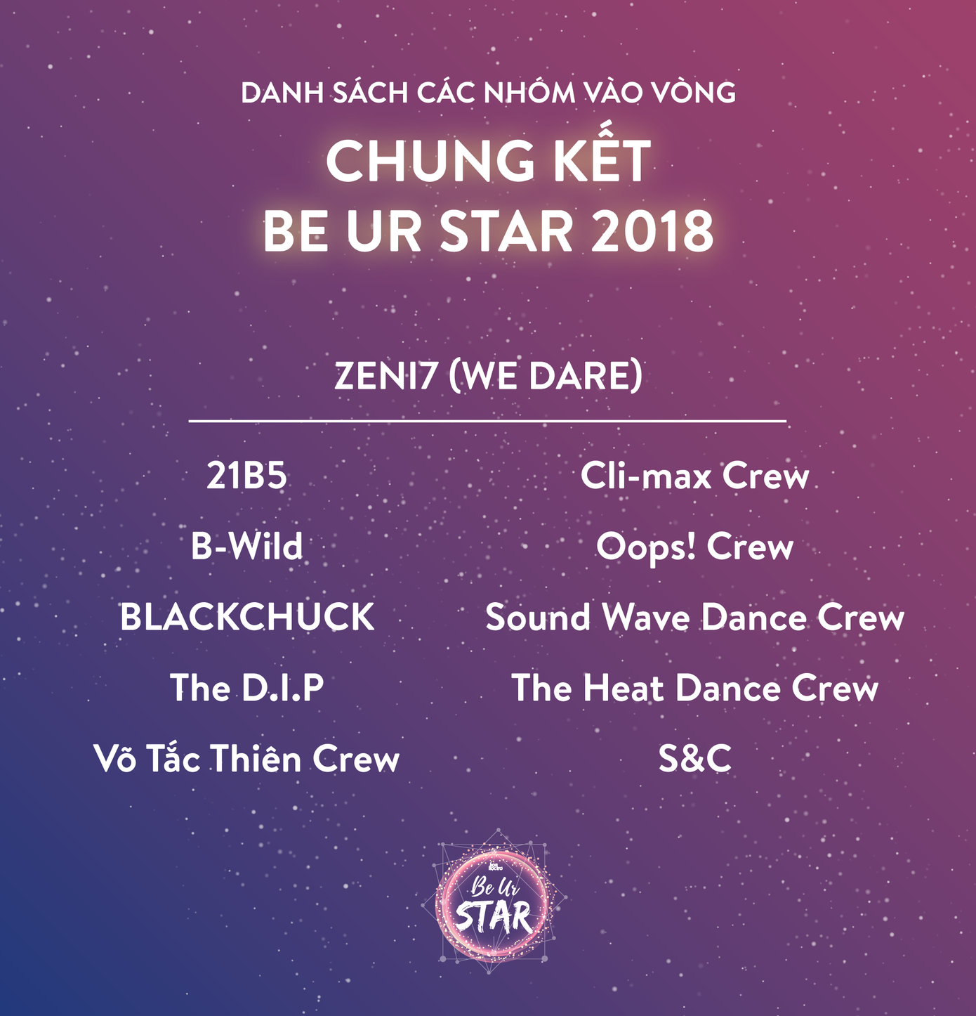 Danh sách Top 11 sẽ xuất hiện trong Chung Kết Be Ur Star 2018 đã được công bố.