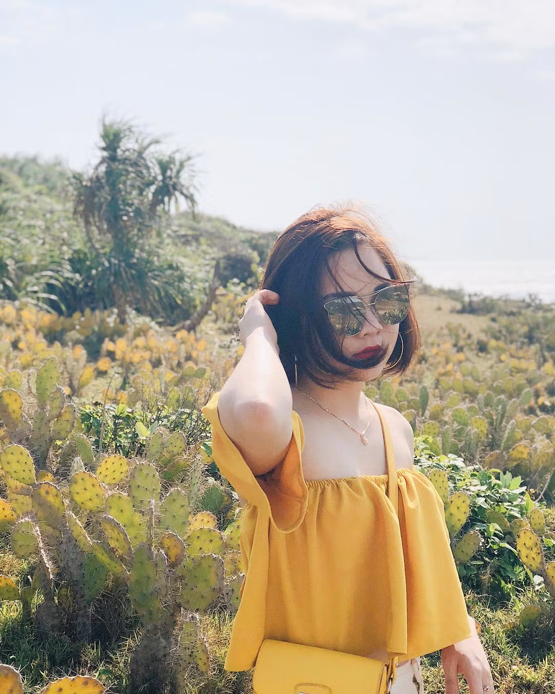 Những cụm xương rồng cao ở Bãi Xép luôn là cảnh lạ khiến các bạn trẻ thích thú. (Ảnh: @hangnmri)