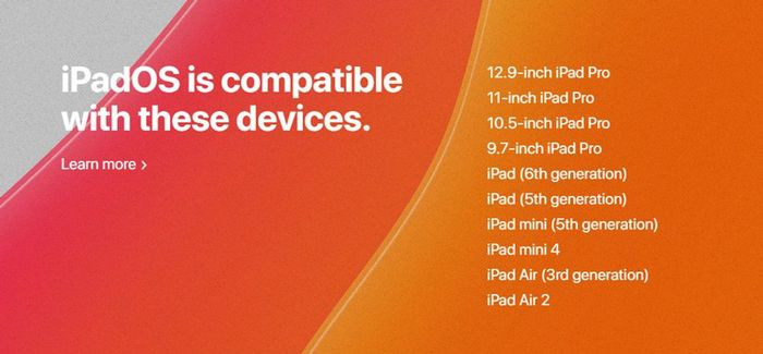Danh sách các dòng iPad và iPod hỗ trợ iPadOS mới. (Ảnh: Apple)