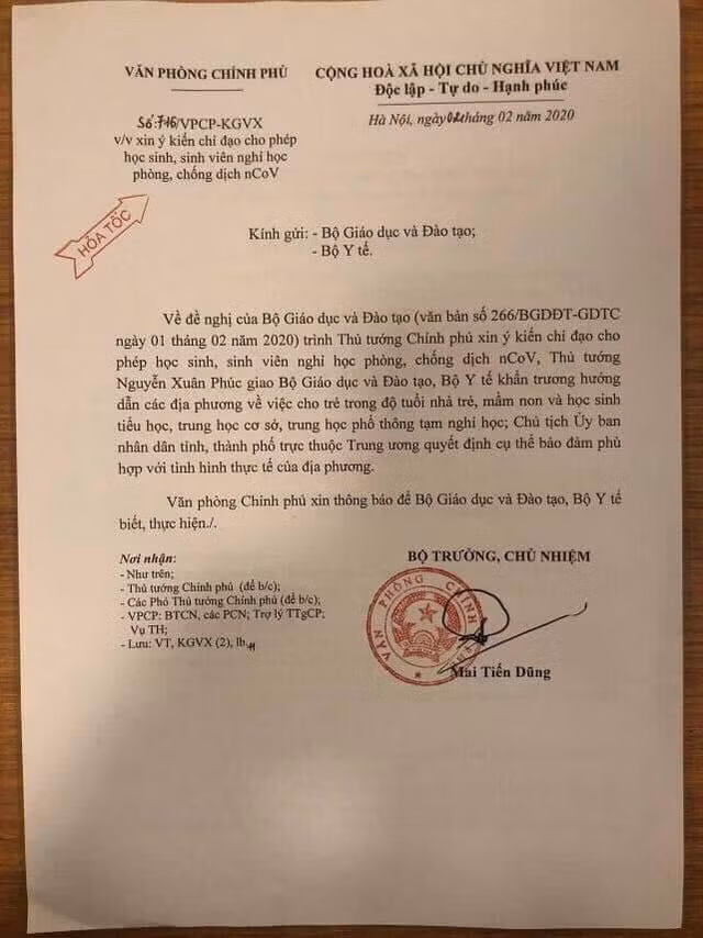 Công văn của Văn Phòng Chính phủ.