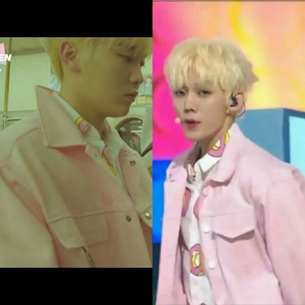 Hai thành viên của Seventeen: Seungkwan và Jeonghan đã diện cùng một set đồ từ sơ mi đến áo khoác.