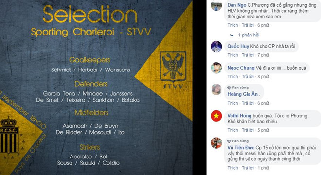 Công Phượng tiếp tục không được ra sân tại Bỉ. Ảnh: Chụp màn hình.