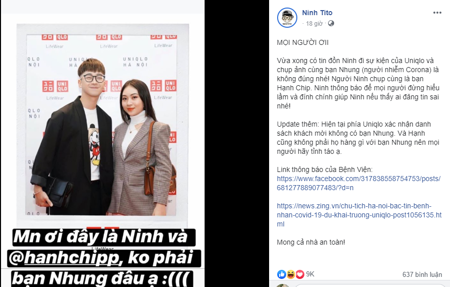 Ninh Tito nhanh chóng đính chính trên trang cá nhân sau khi bị &quot;khủng bố&quot; Facebook và Instagram.