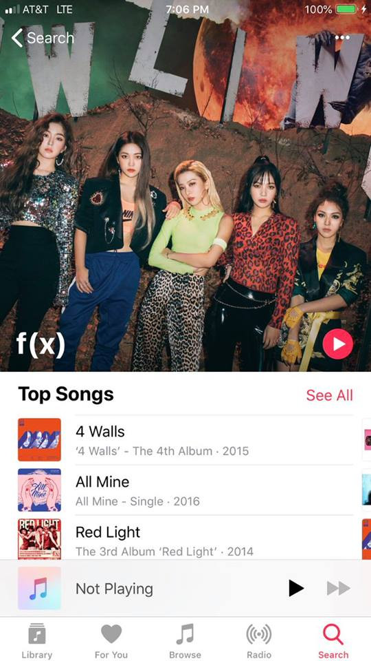 Apple Music để nhầm ảnh Red Velvet trên trang chủ của f(x).
