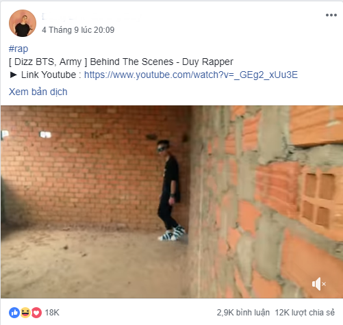 Đoạn clip rap do D. tự sáng tác thu hút hơn 18K lượt like.