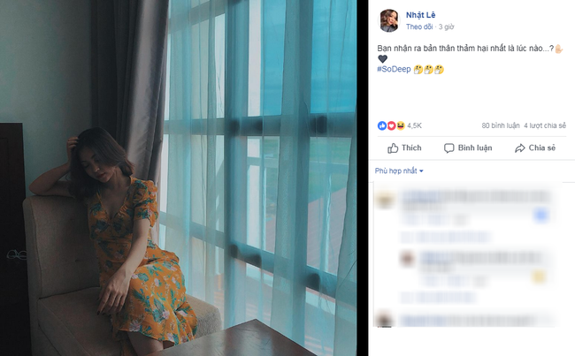 Nhật Lê âm thầm đăng ảnh "so deep" kèm caption cũng "so deep" nốt.