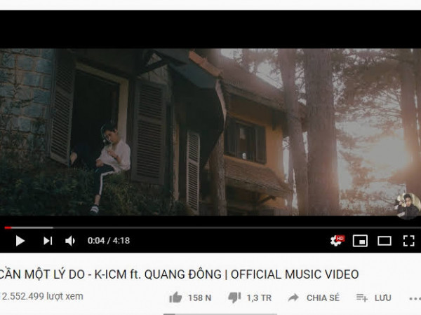 MV Cần Một Lý Do của K-ICM sau 3 tuần công chiếu đạt 12 triệu lượt xem.