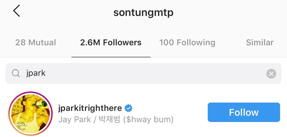 Đến cuối tháng 3, cộng đồng fan Việt tiếp tục bất ngờ tập hai khi Jay Park bất ngờ nhấn theo dõi Sơn Tùng M-TP trên Instagram. Đến cuối tháng 3, cộng đồng fan Việt tiếp tục bất ngờ tập hai khi Jay Park bất ngờ nhấn theo dõi Sơn Tùng M-TP trên Instagram.