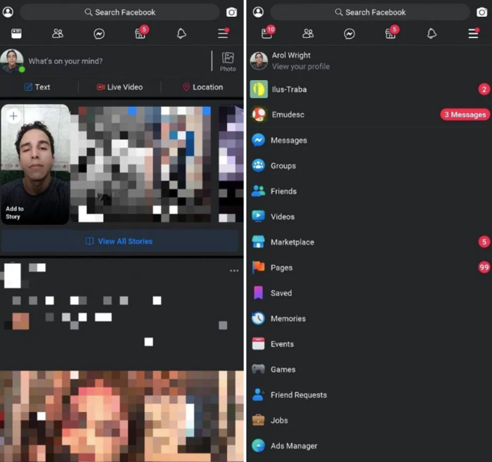 Giao diện Dark Mode trên Facebook Lite. (Ảnh: XDA)