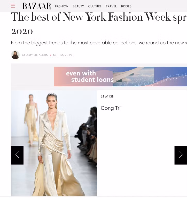 Hình ảnh các thiết kế của Công Trí trên trang Harper’s Bazaar.