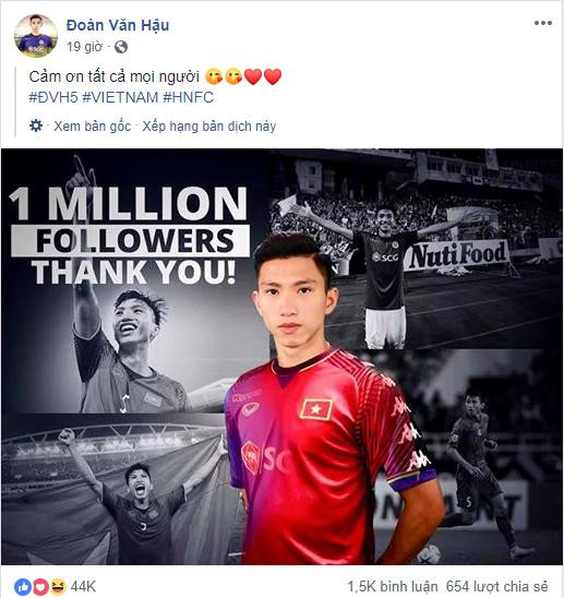 Con số chính xác là 1.009.742 người theo dõi mọi hoạt động của hậu vệ người Thái Bình.