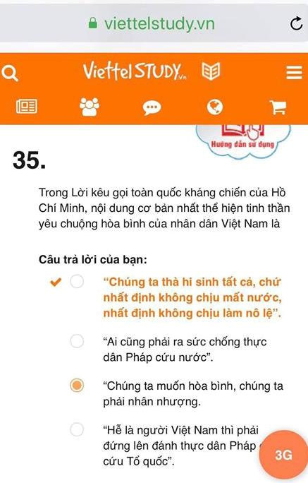 Một câu khác trong bộ đề được phản ánh là có đáp án không chính xác.