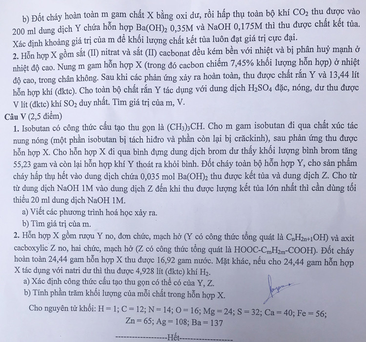Đề thi môn Hóa học.