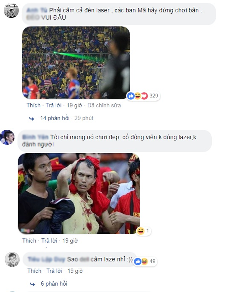Bên cạnh việc quan tâm đến trang phục, CĐV Việt hy vọng Malaysia cũng nghiêm cấm việc CĐV nước họ mang đèn laser vào sân.