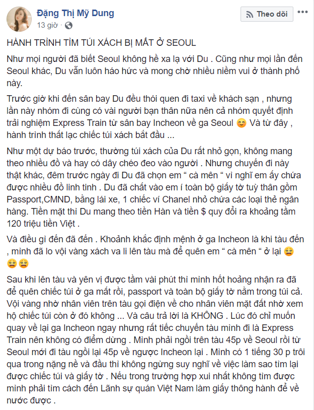Midu kể lại việc mất túi trên đất Hàn.