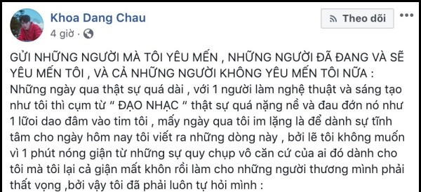 Dòng trạng thái của Châu Đăng Khoa.