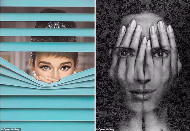 Họa sĩ người Đức Michael Moebius là tác giả của bức tranh bên trái - “Tiffany Blue II” - lấy cảm hứng từ minh tinh điện ảnh Audrey Hepburn. Họa sĩ Tigran Tsitoghzyan là tác giả của bức tranh bên phải - “Mirror II”.