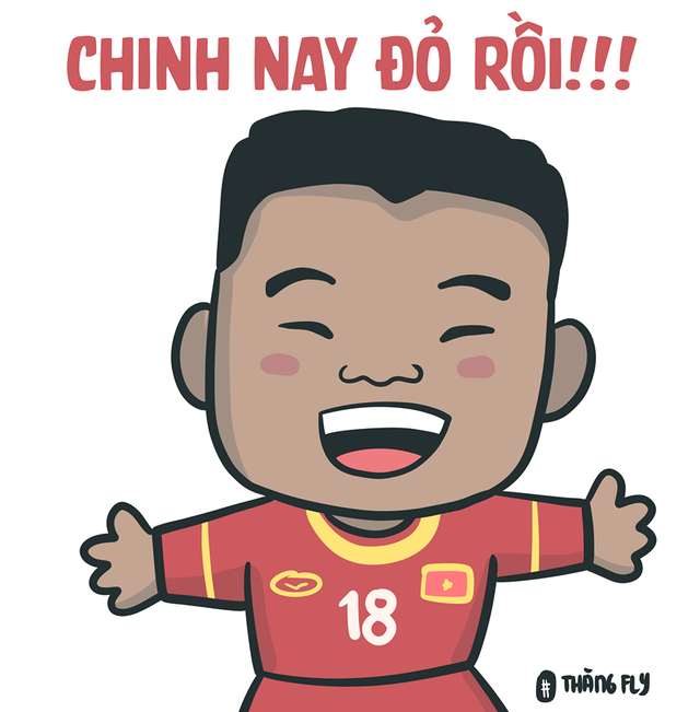 Từ biệt danh Chinh “đen”, giờ đây Hà Đức Chinh đã đủ “đỏ” để mở tỷ số cho U23 Việt Nam (Ảnh: Thăng Fly Comics)