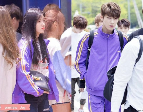 Chiếc áo khoác này quá nổi, nên các fan nhận ra ngay Xiyeon (Pristin) và Wonwoo (Seventeen) mặc chung đồ.