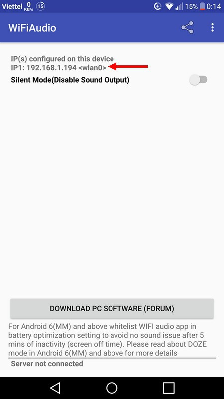 Giao diện chính của ứng dụng WifiAudio trên smartphone.