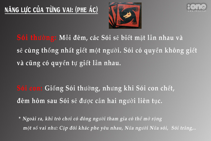 Bảng năng lực của từng vai trong phe sói (phe ác).