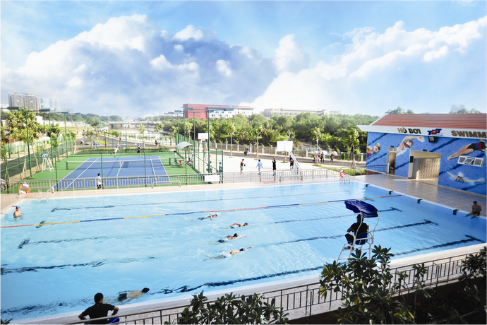 Dù trường có bể bơi siêu "xịn" nhưng các bạn ấy không thoát khỏi cảnh phải "học ảo".