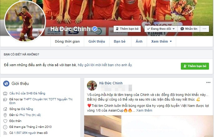 Trang cá nhân của Đức Chinh có lượng theo dõi khủng!