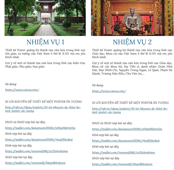 Nhiệm vụ và bài tập từng lớp được trình bày khoa học, dễ theo dõi.