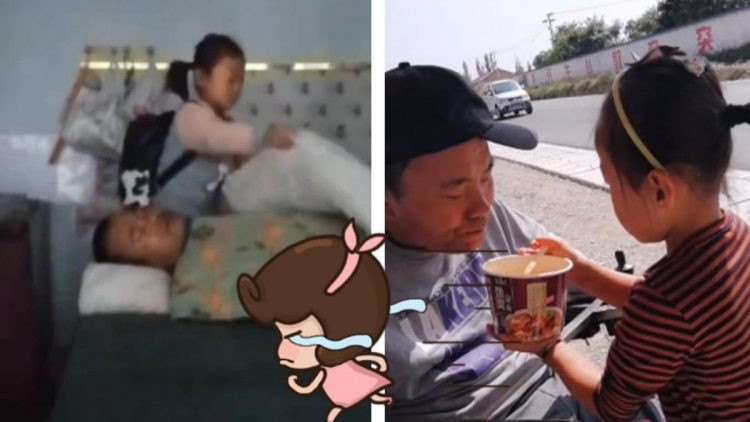 Bé gái chăm lo từng bữa ăn, giấc ngủ cho người cha tàn tật.