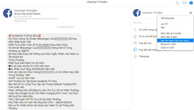 Hãy thông báo khi bạn cảm thấy tin nhắn đáng ngờ.