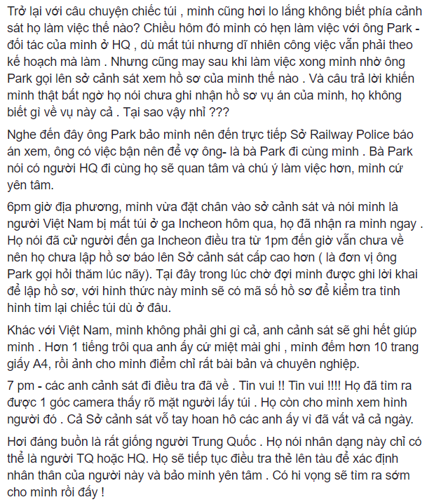 Midu trải qua nhiều giờ làm việc tại Lãnh sự quán và sở cảnh sát với hi vọng tìm lại được chiếc túi.