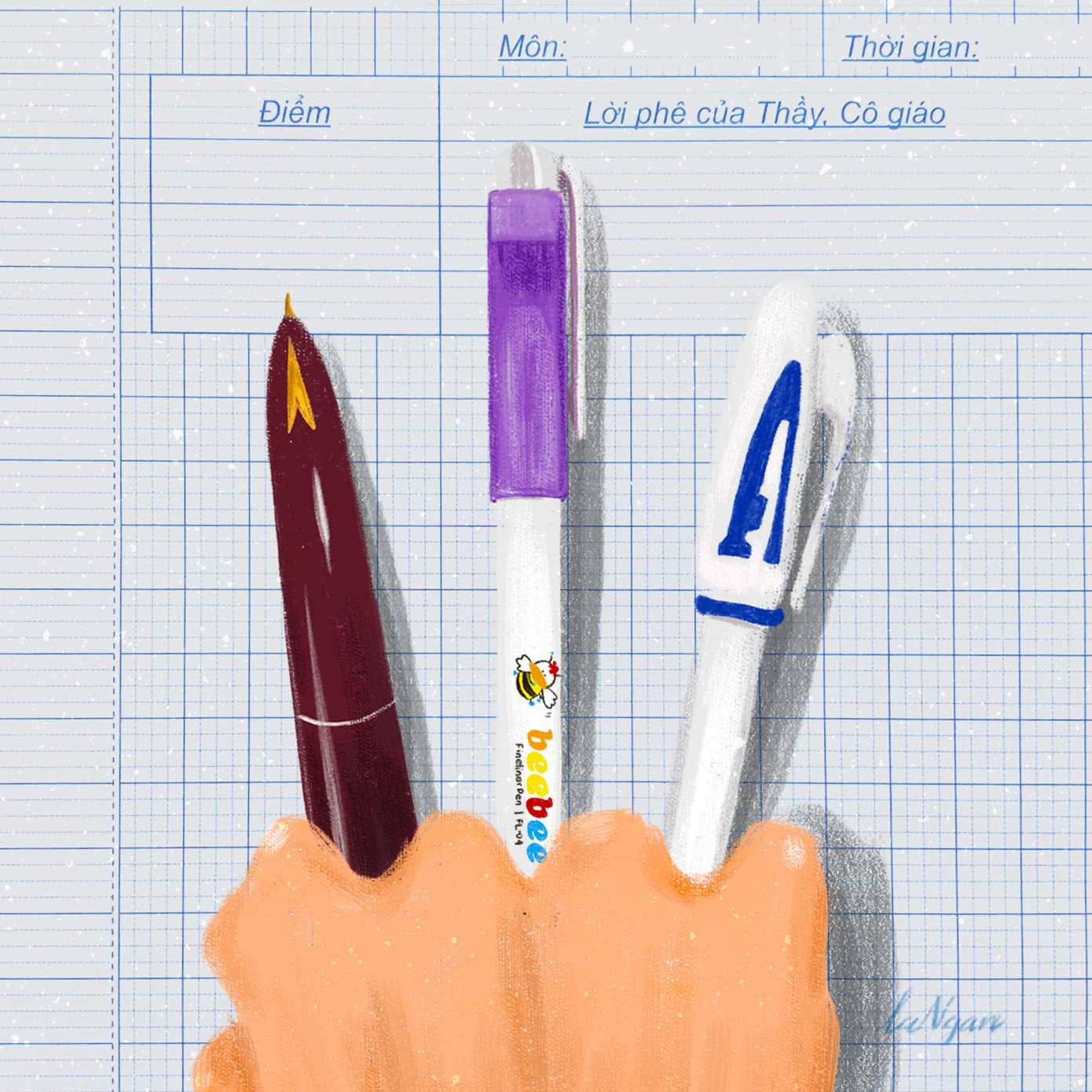 Bút lông kim Beebee, mũi tên ba màu cực lợi hại.