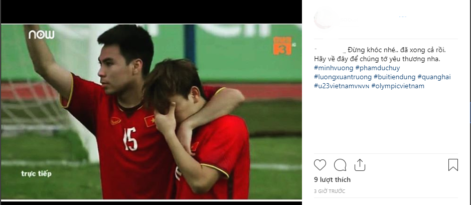 Người hâm mộ cùng nhau chia sẻ hình ảnh này kèm theo lời an ủi, cổ vũ Minh Vương và các cầu thủ.