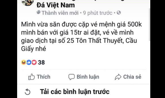 15 triệu đồng cho một cặp vé mệnh giá 500k.