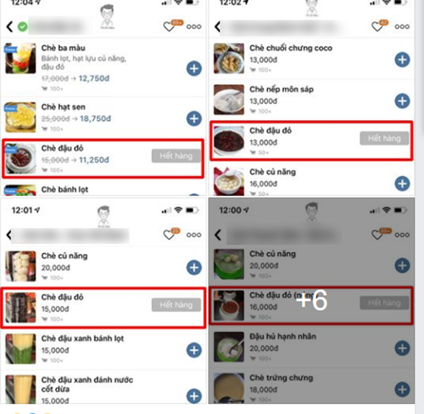 Món chè đậu đỏ hết hàng ngay lập tức.