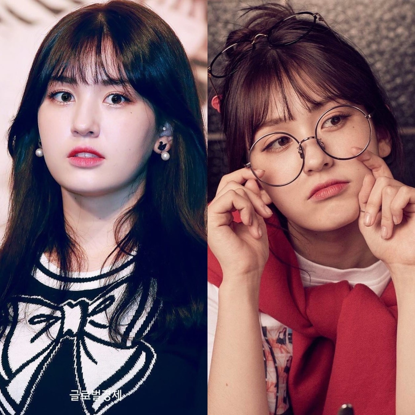 Cặp kính gọng tròn bản to, chiếm gần nửa gương mặt giúp Jeon Somi trẻ trung đáng yêu hơn.