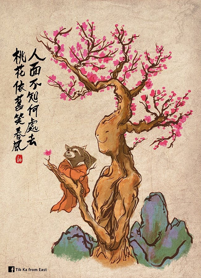 Rocket và Groot trong Vệ binh dải ngân hà được khắc họa với vẻ đẹp cổ trang ấn tượng.