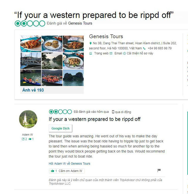 Du khách nước ngoài bức xúc cho biết hành vi của người lái đò là "đuổi khách du lịch".