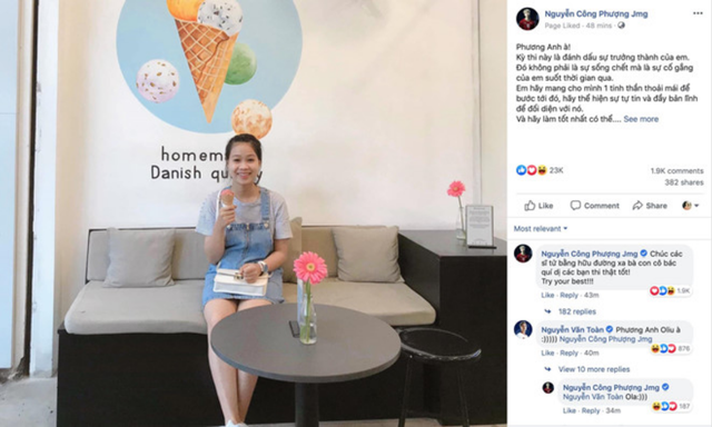 Công Phượng viết những dòng nhắn nhủ đầy tình cảm trên mạng xã hội cho em gái Phương Anh. Công Phượng viết những dòng nhắn nhủ đầy tình cảm trên mạng xã hội cho em gái Phương Anh.