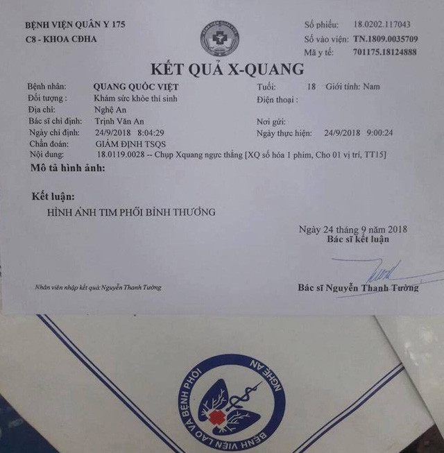 Tất cả xét nghiệm đều bình thường, nhưng phía Trường sĩ quan Thông tin lại cho rằng, em Việt chiều cao chưa đủ.