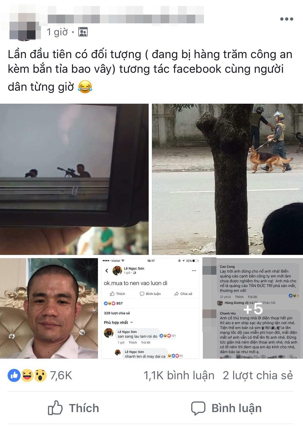 Ngay khi đăng tải tài khoản Facebook này đã nhận được hàng trăm lượt bình luận và chia sẻ, khuyên người này nên đầu hàng.