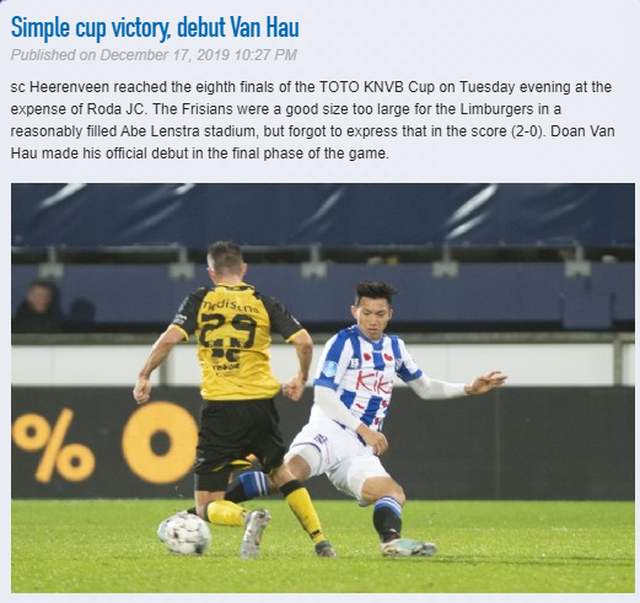 Thông tin trên trang chủ của Heerenveen. Thông tin trên trang chủ của Heerenveen.